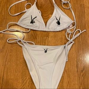 white Playboy Bunny X Misguided swimsuit set ✨